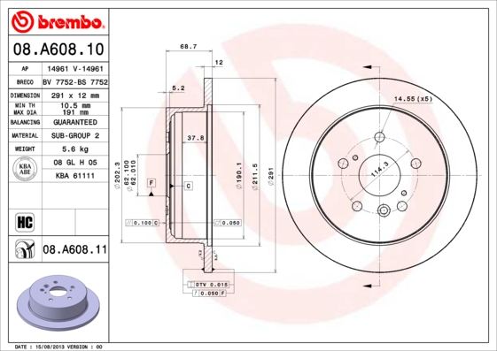 Brembo Remschijven 08.A608.11