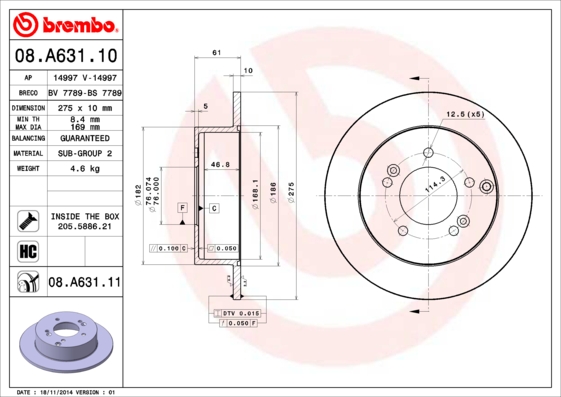 Remschijven Brembo 08.A631.11