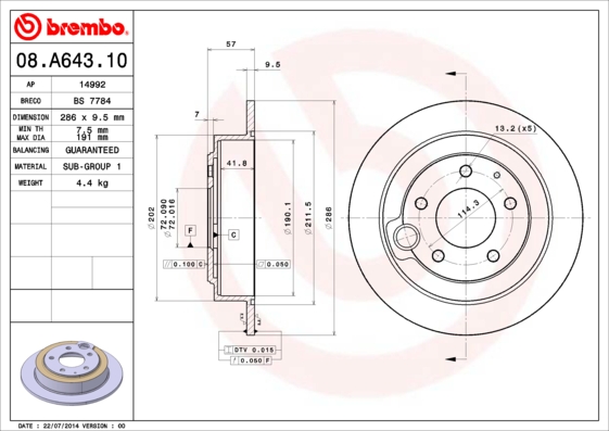 Brembo Remschijven 08.A643.10