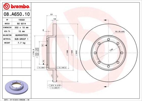 Brembo Remschijven 08.A650.10