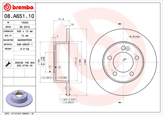 Brembo Remschijven 08.A651.10