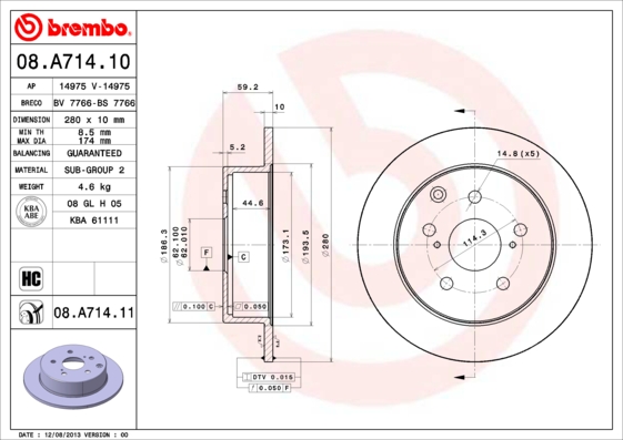 Remschijven Brembo 08.A714.11