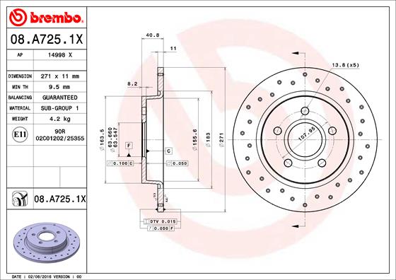 Brembo Remschijven 08.A725.1X