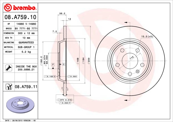 Brembo Remschijven 08.A759.11