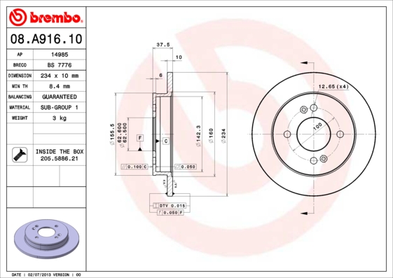 Brembo Remschijven 08.A916.10