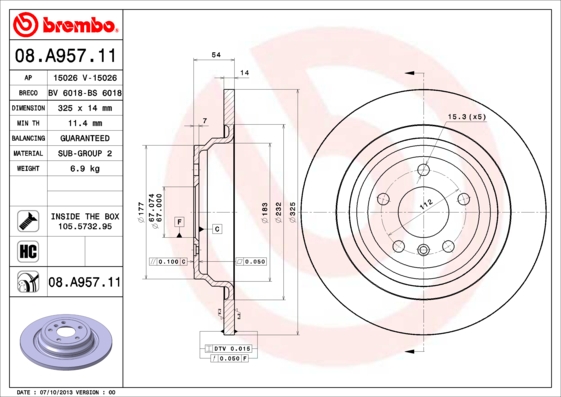 Brembo Remschijven 08.A957.11