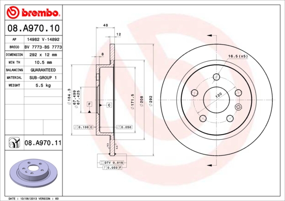 Remschijven Brembo 08.A970.11