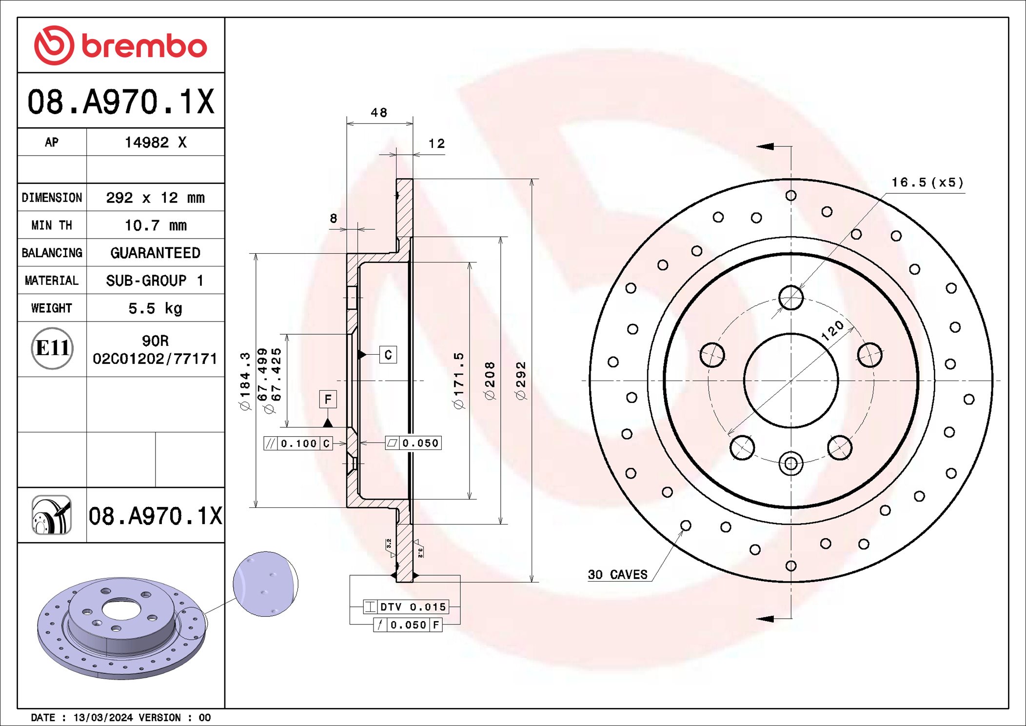 Brembo Remschijf 08.A970.1X