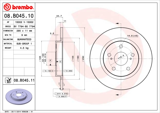 Brembo Remschijven 08.B045.11