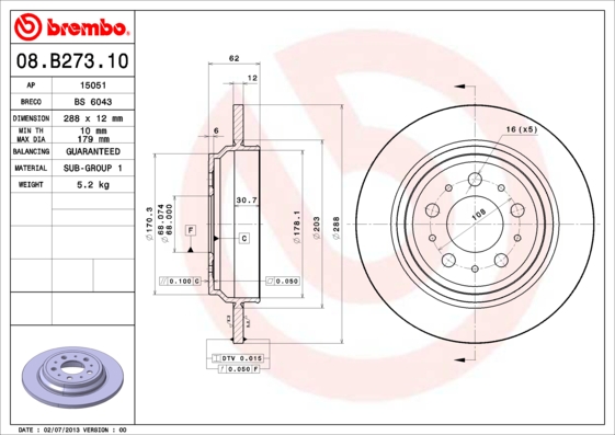 Brembo Remschijven 08.B273.10