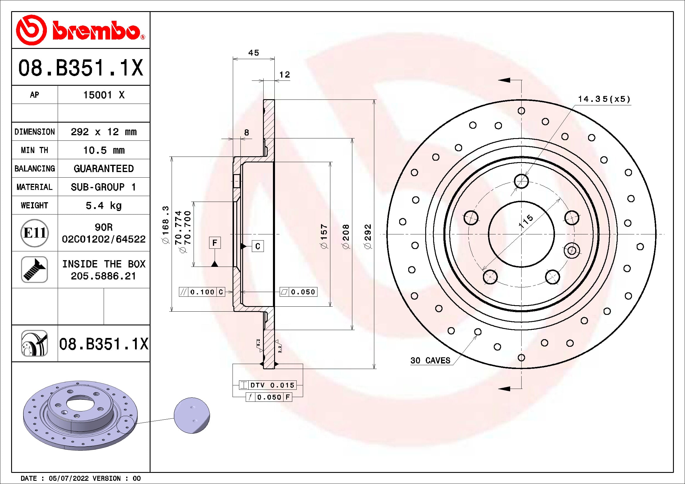 Brembo Remschijven 08.B351.1X