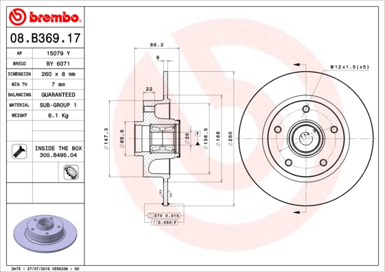 Brembo Remschijven 08.B369.17