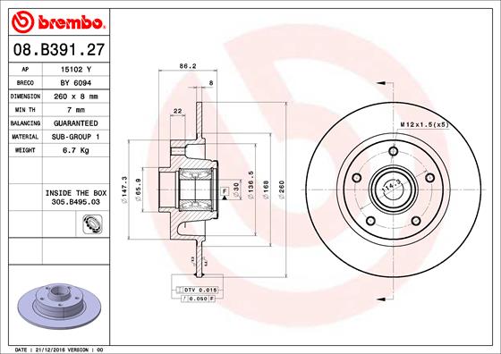 Brembo Remschijven 08.B391.27