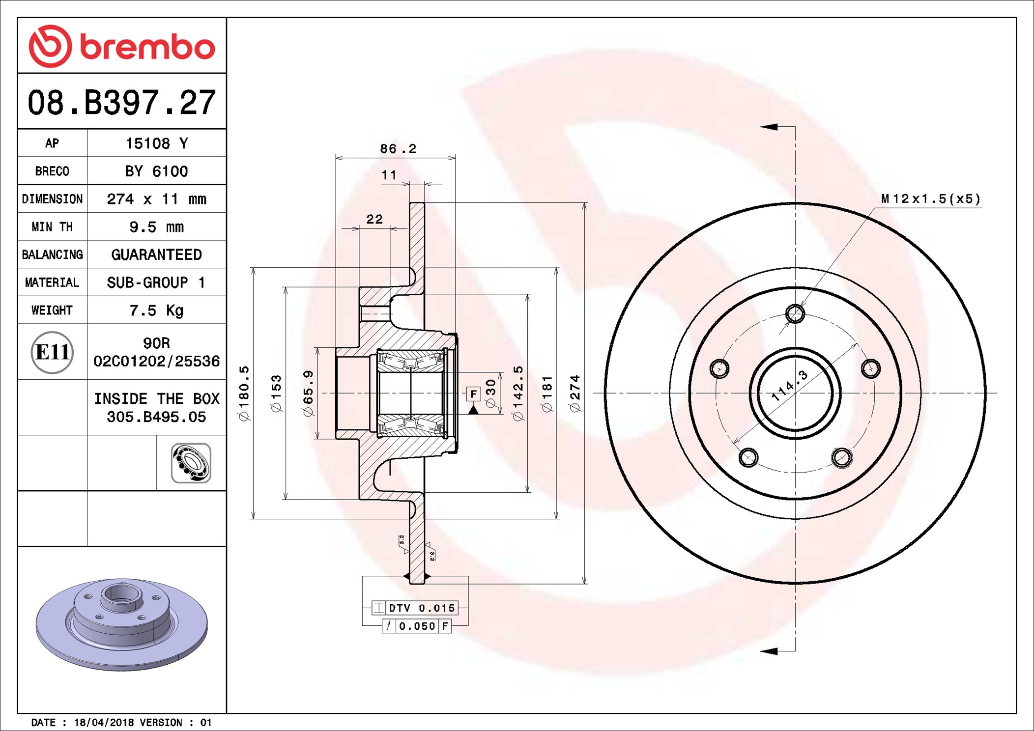 Brembo Remschijven 08.B397.27