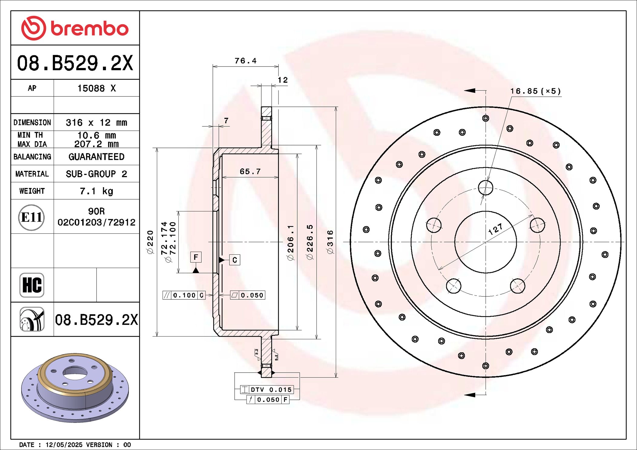 Remschijf Brembo 08.B529.2X