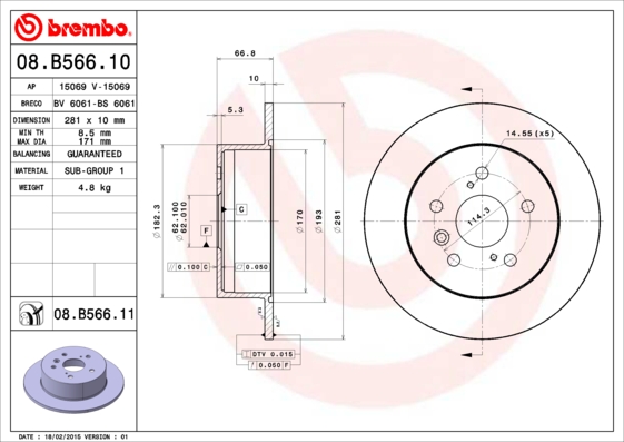 Remschijven Brembo 08.B566.11