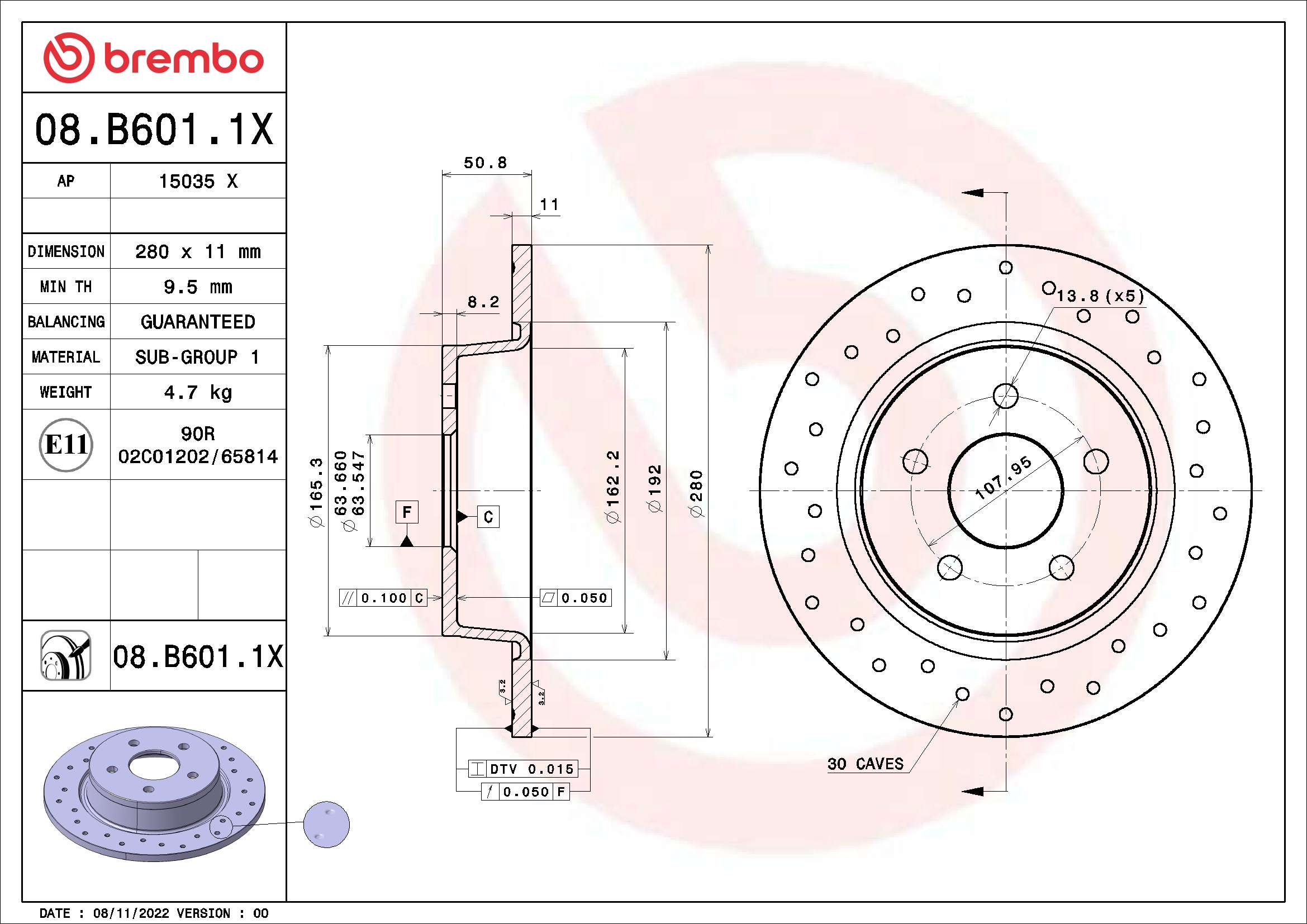 Remschijven Brembo 08.B601.1X