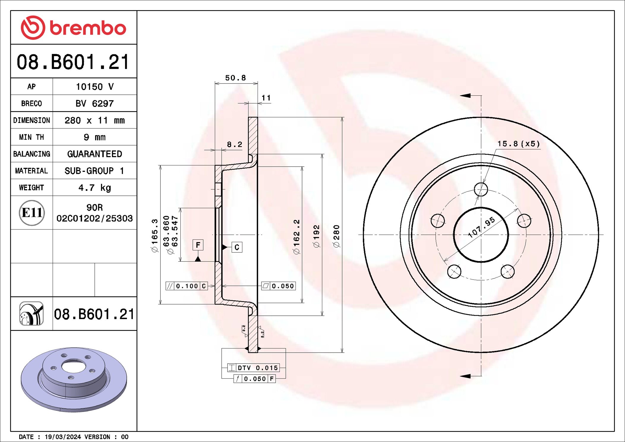 Remschijf Brembo 08.B601.21