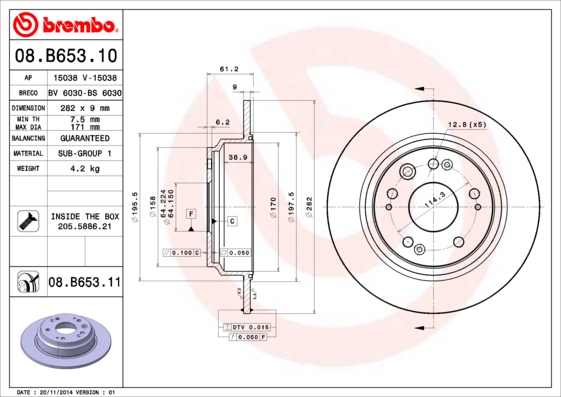 Brembo Remschijven 08.B653.11