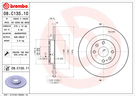 Brembo Remschijven 08.C135.11