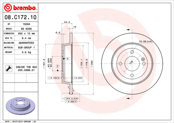 Brembo Remschijven 08.C172.10