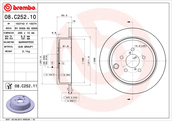 Brembo Remschijven 08.C252.11