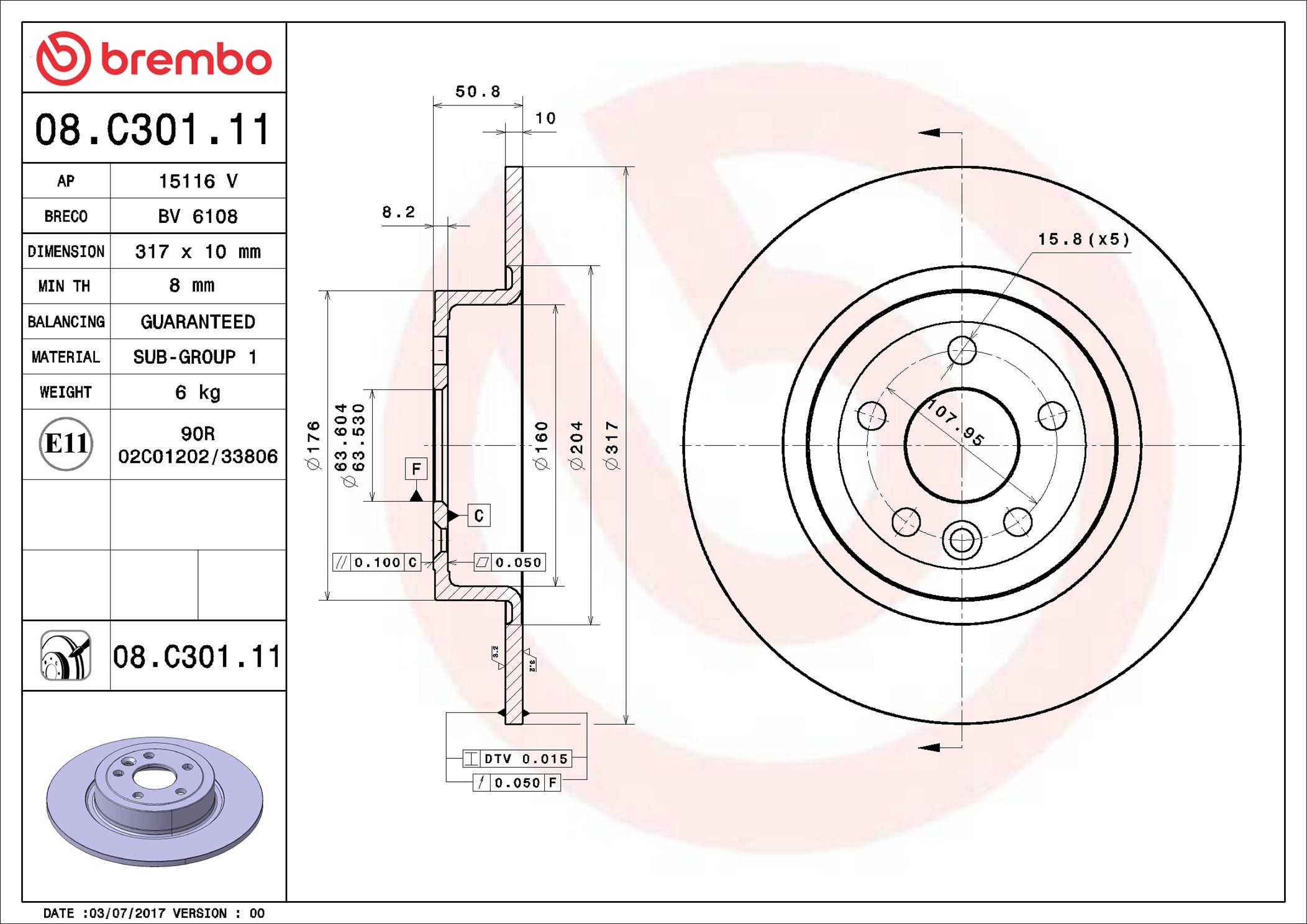 Brembo Remschijven 08.C301.11