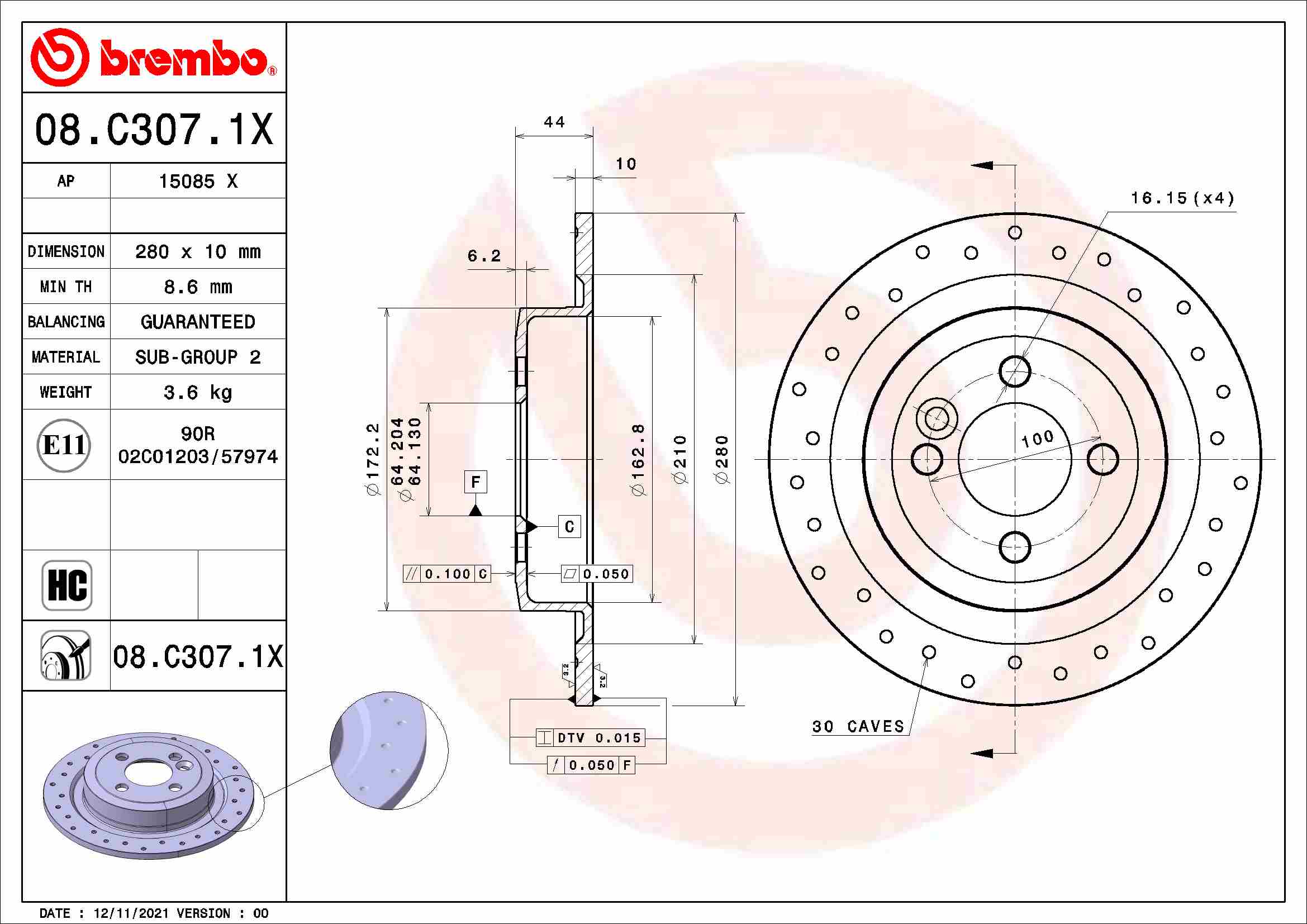 Remschijven Brembo 08.C307.1X