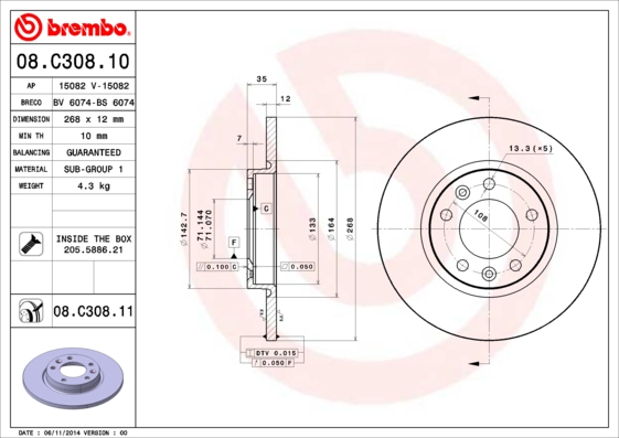 Brembo Remschijven 08.C308.11