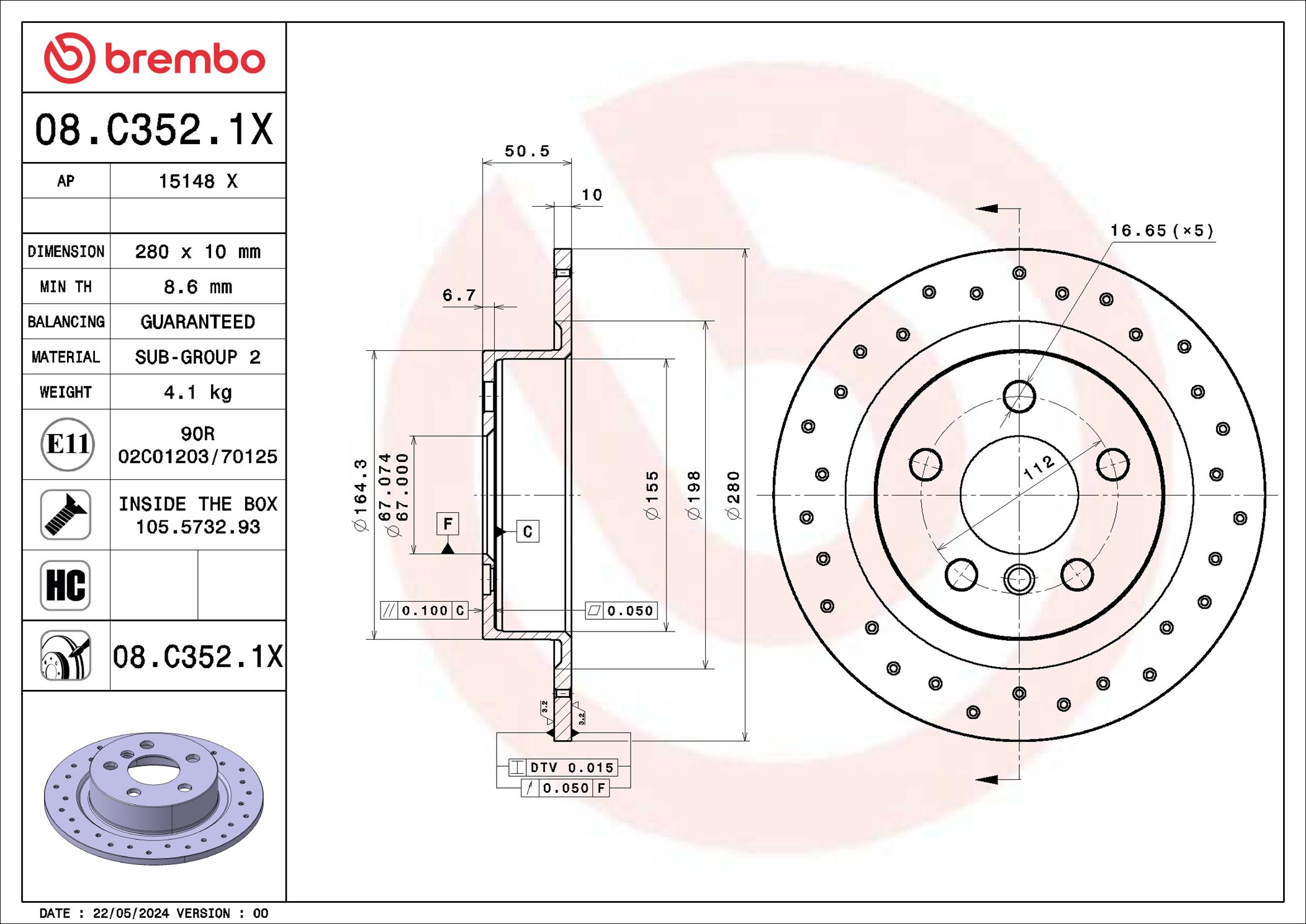 Brembo Remschijf 08.C352.1X