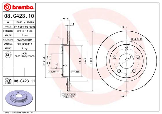 Brembo Remschijven 08.C423.11