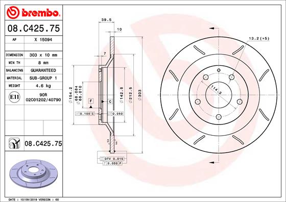 Brembo Remschijven 08.C425.75