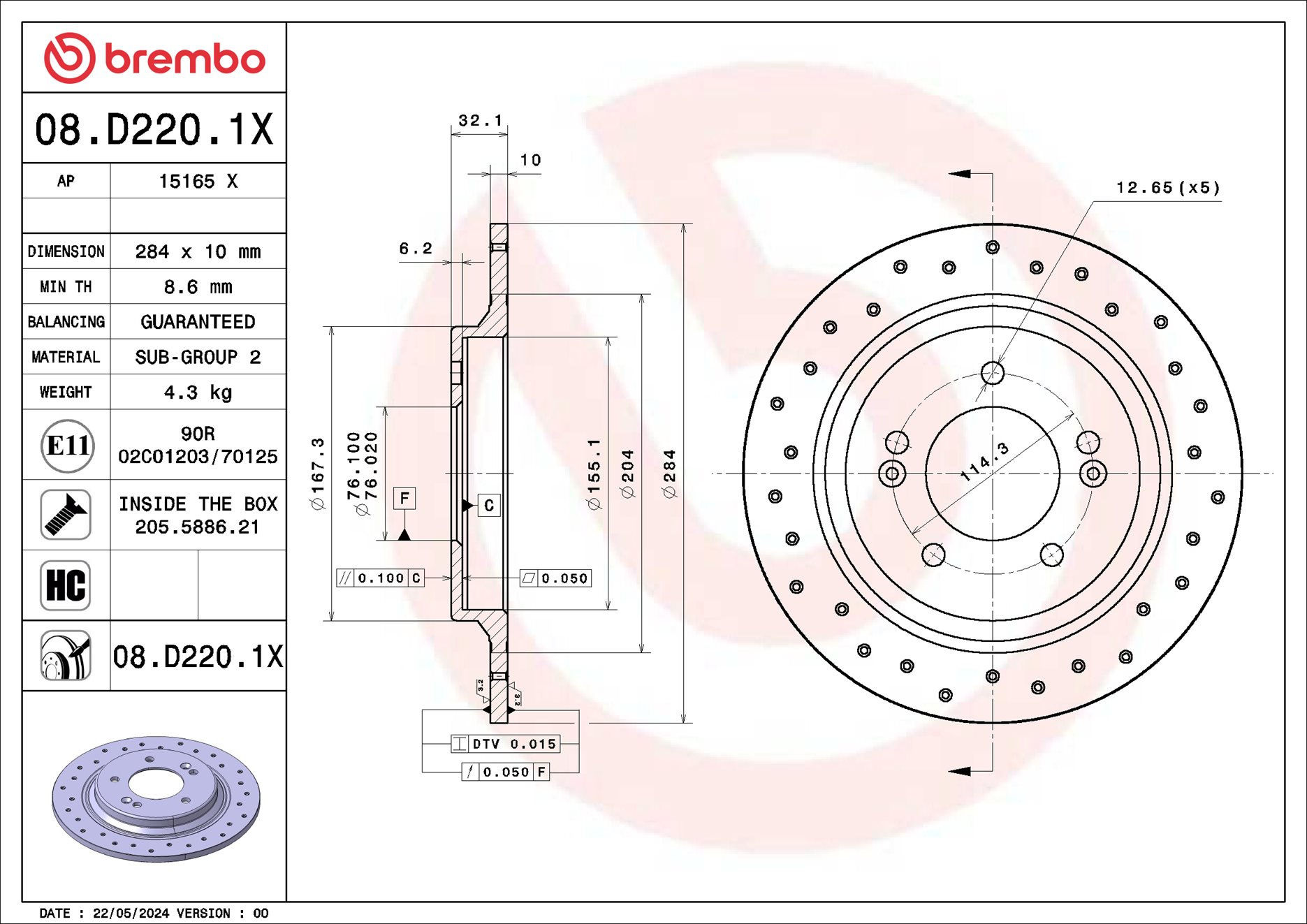 Remschijf Brembo 08.D220.1X