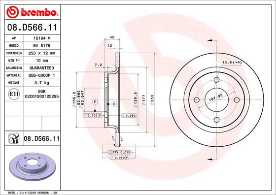 Brembo Remschijven 08.D566.11