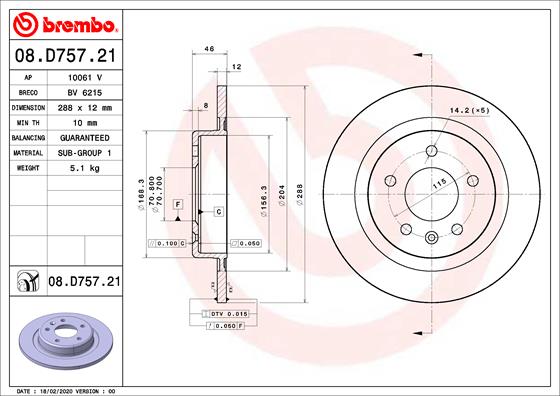 Brembo Remschijven 08.D757.21