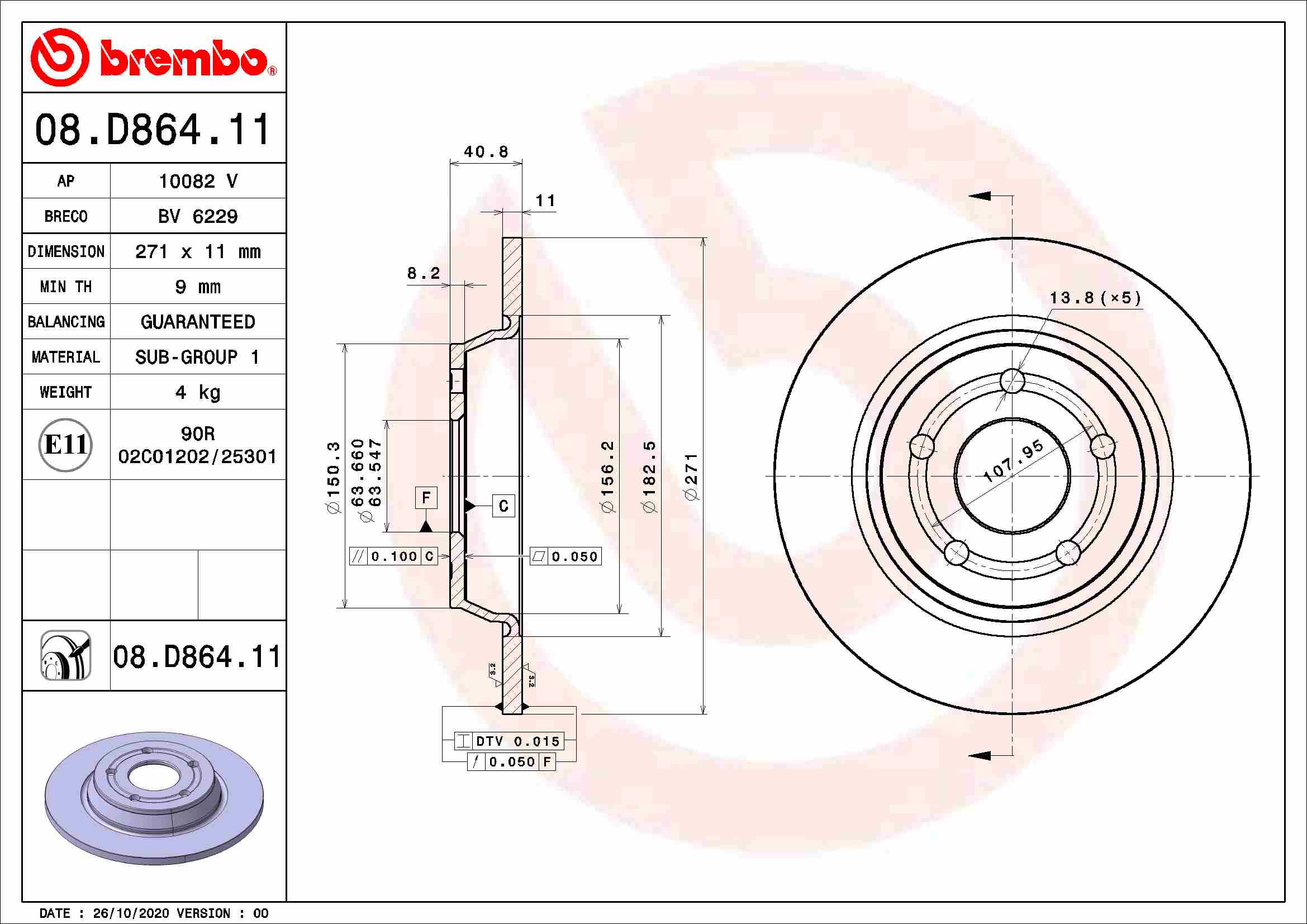 Remschijven Brembo 08.D864.11