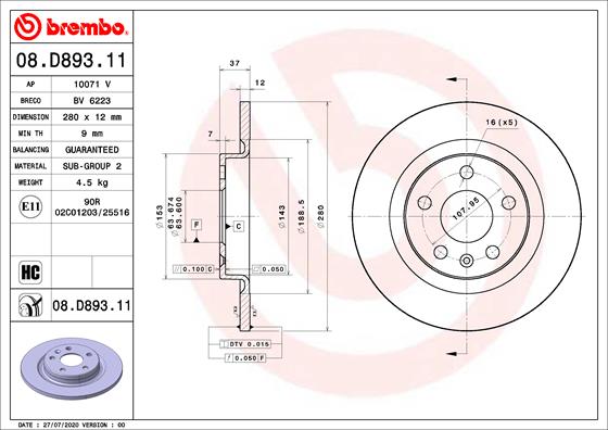 Remschijven Brembo 08.D893.11