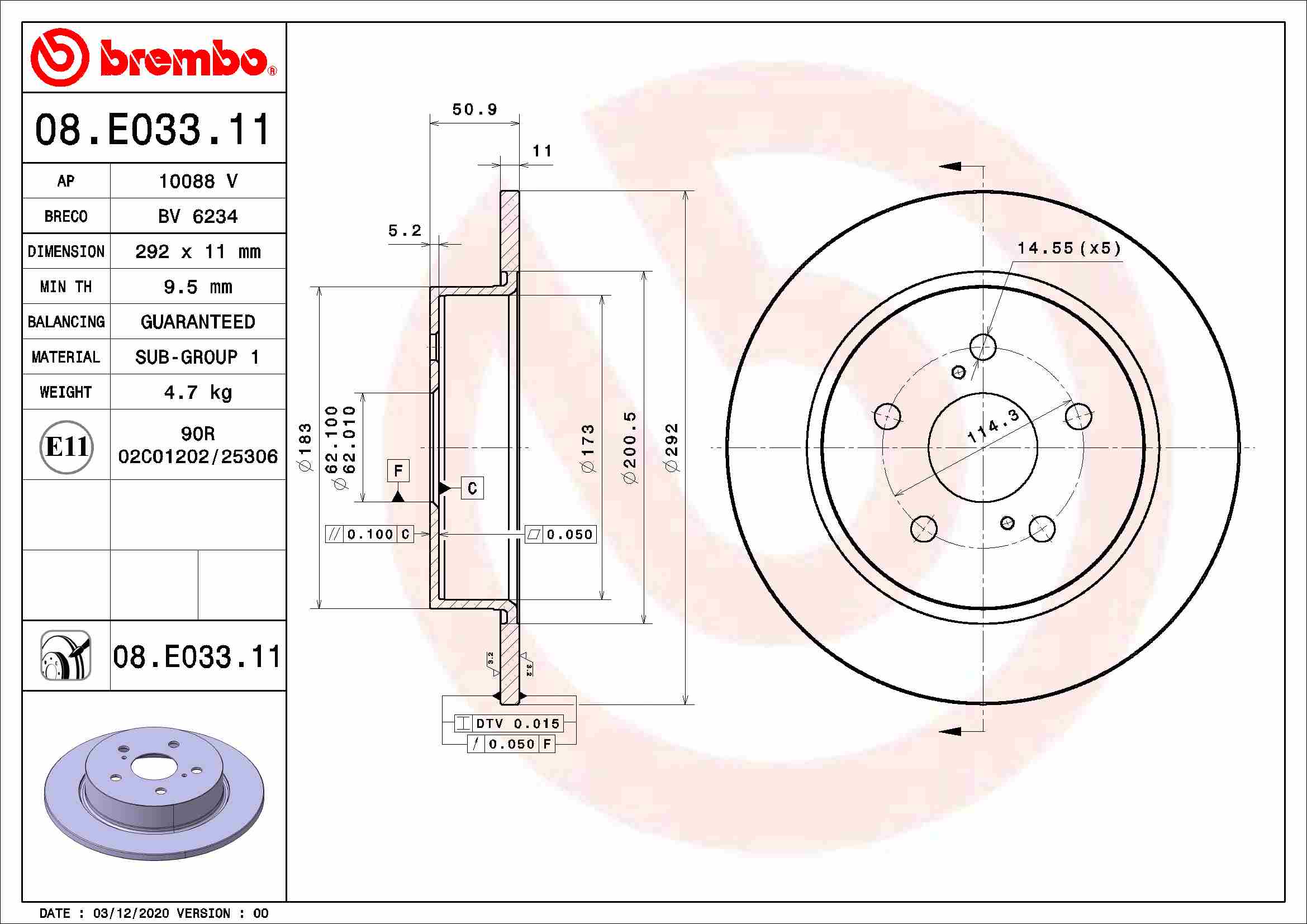 Remschijven Brembo 08.E033.11