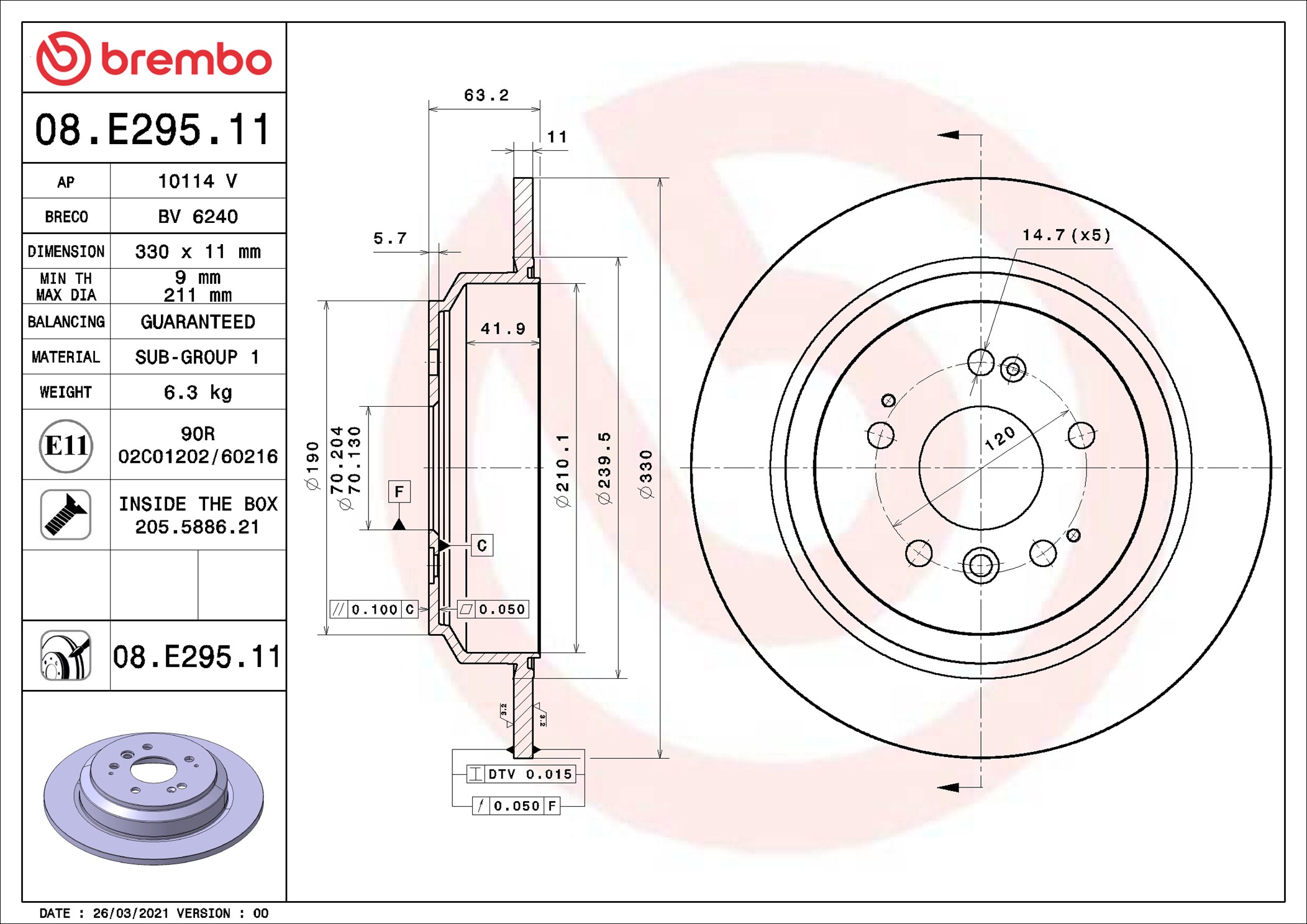 Brembo Remschijven 08.E295.11