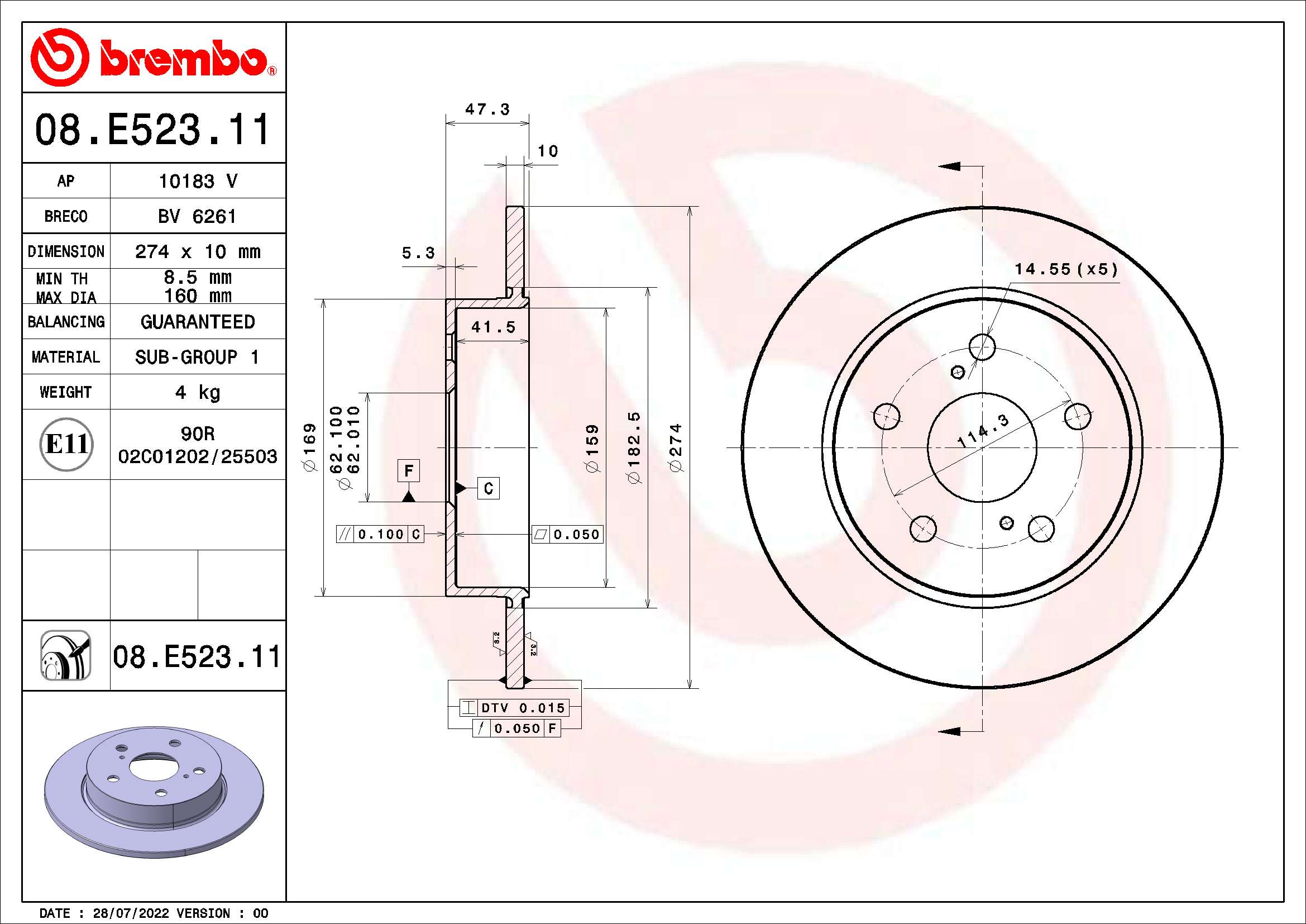 Remschijven Brembo 08.E523.11