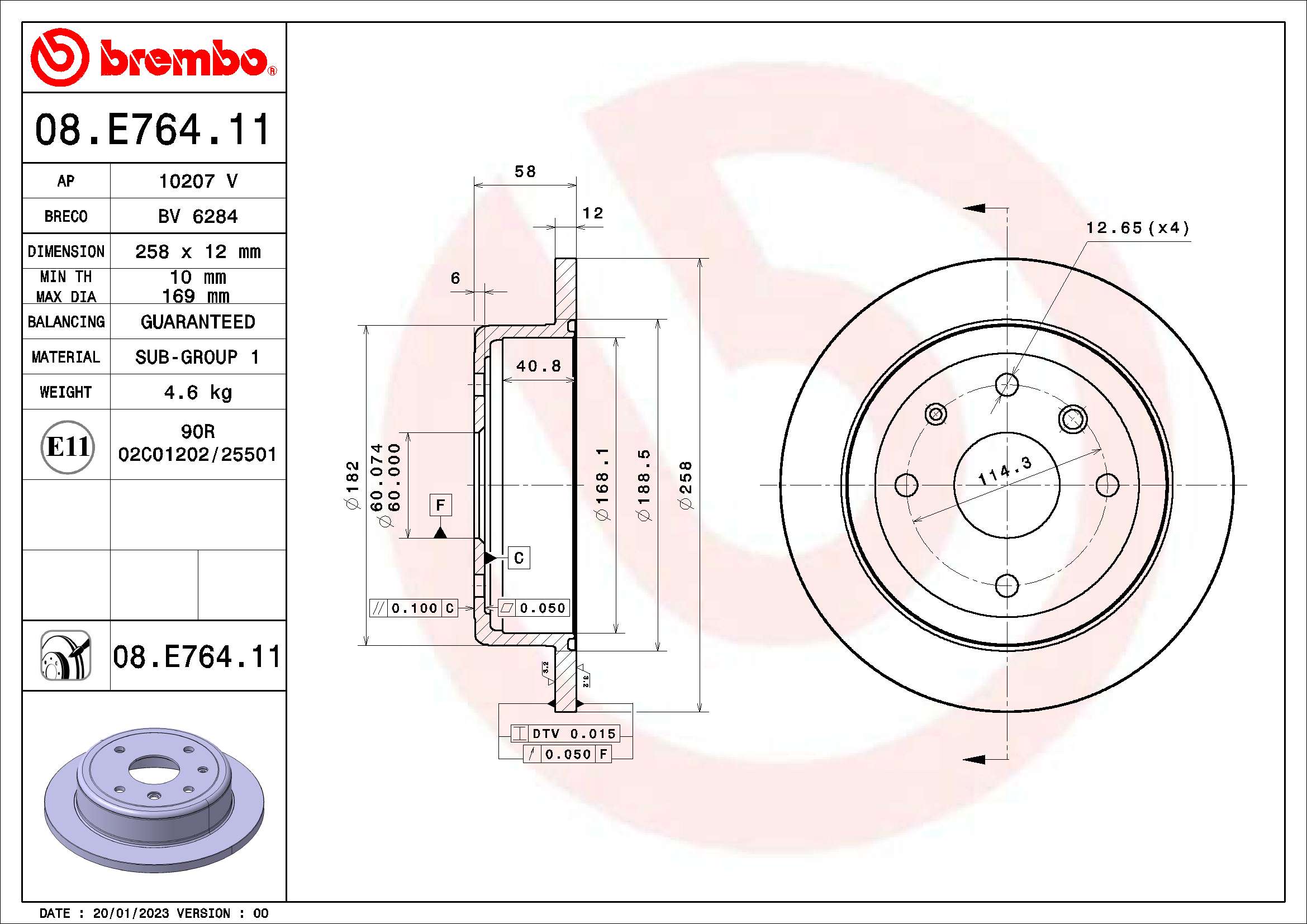 Remschijven Brembo 08.E764.11