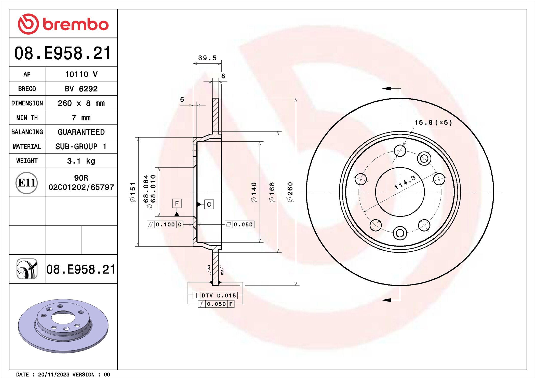 Brembo Remschijf 08.E958.21