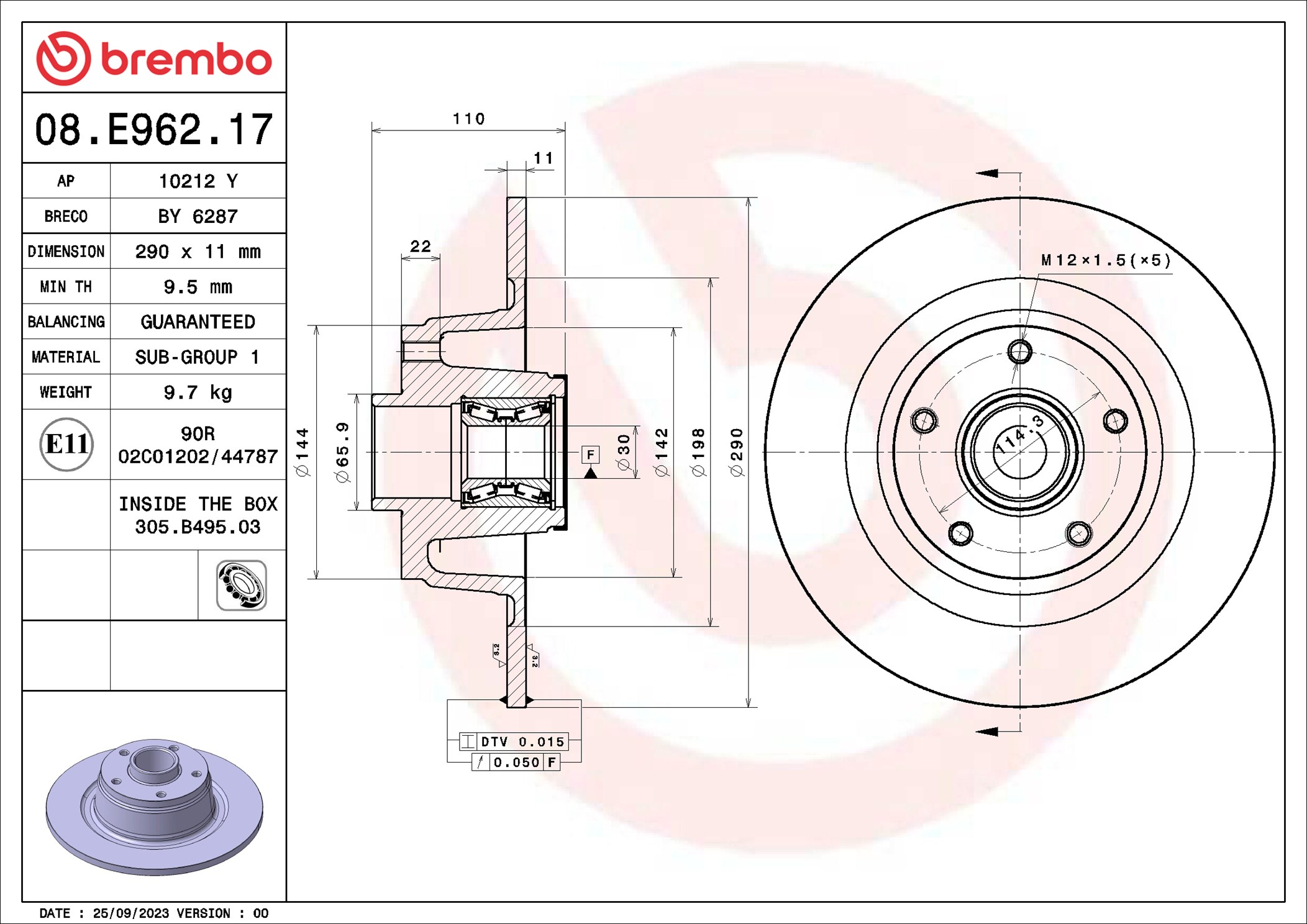 Brembo Remschijven 08.E962.17