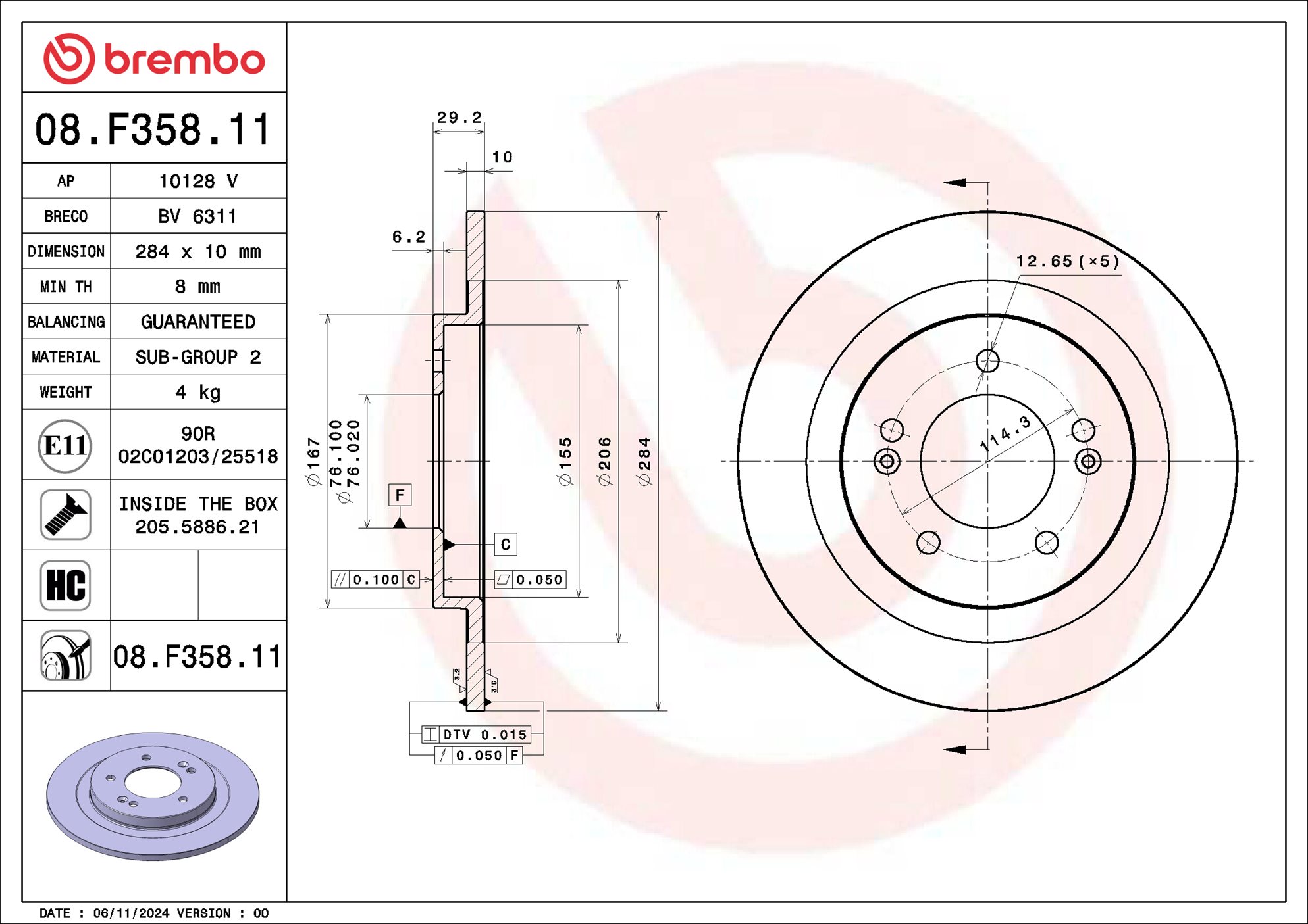 Remschijf Brembo 08.F358.11
