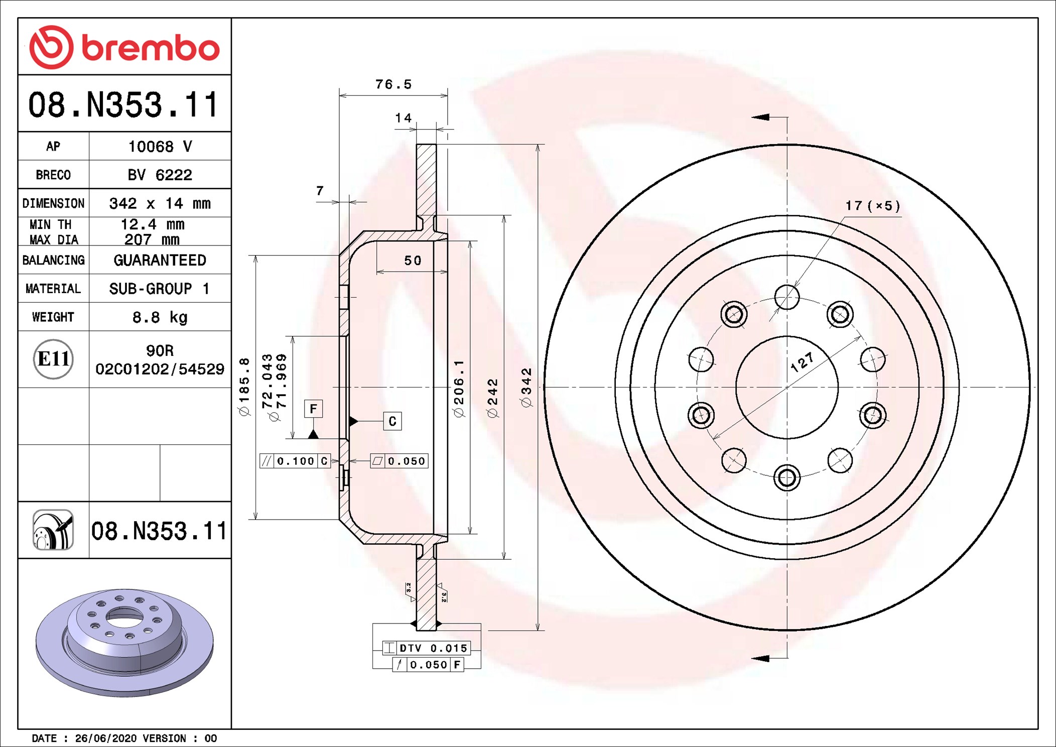 Brembo Remschijven 08.N353.11