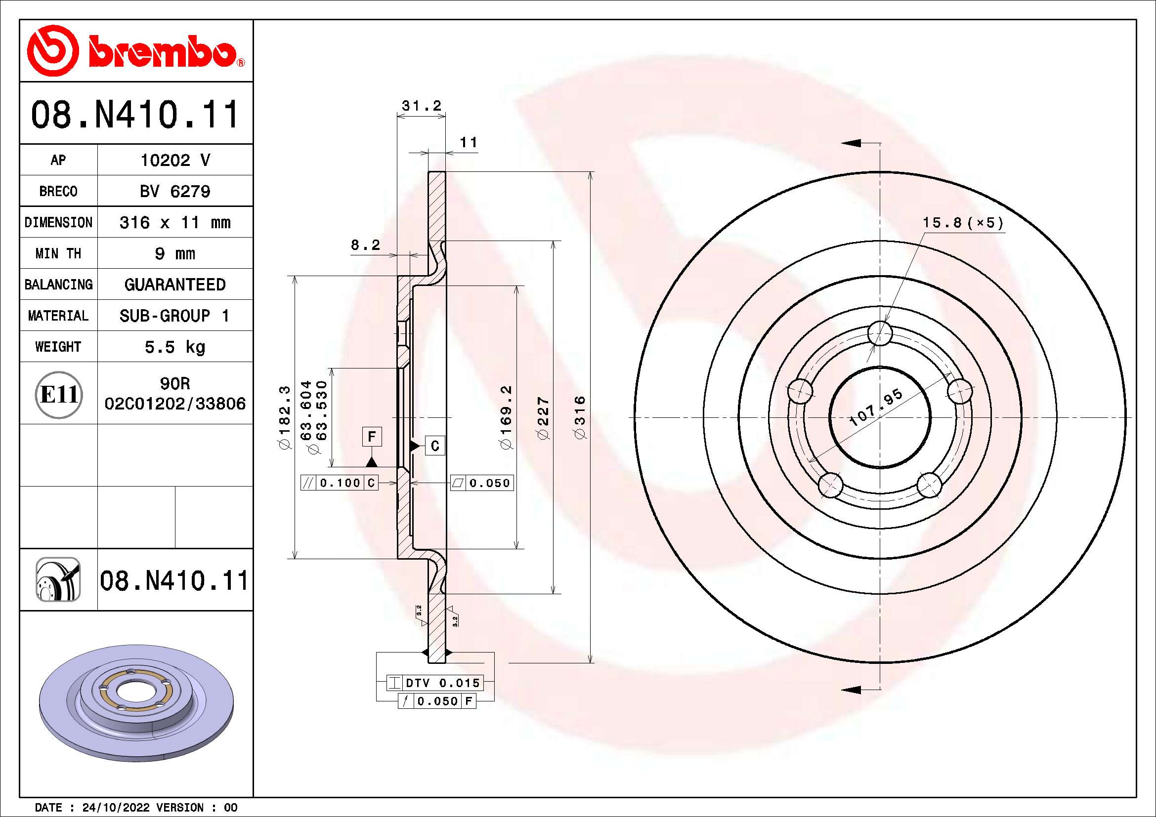 Remschijven Brembo 08.N410.11