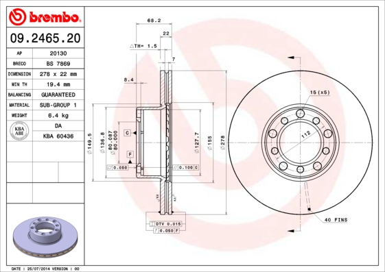 Brembo Remschijven 09.2465.20