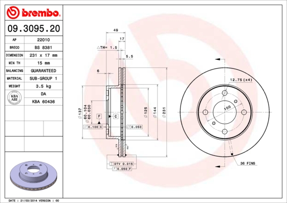 Brembo Remschijven 09.3095.20