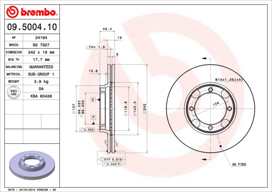 Brembo Remschijven 09.5004.10