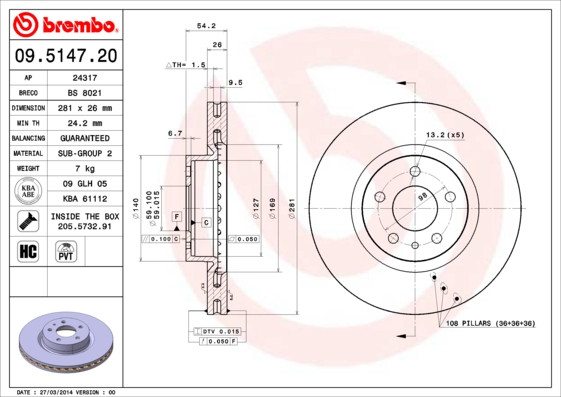 Brembo Remschijven 09.5147.20